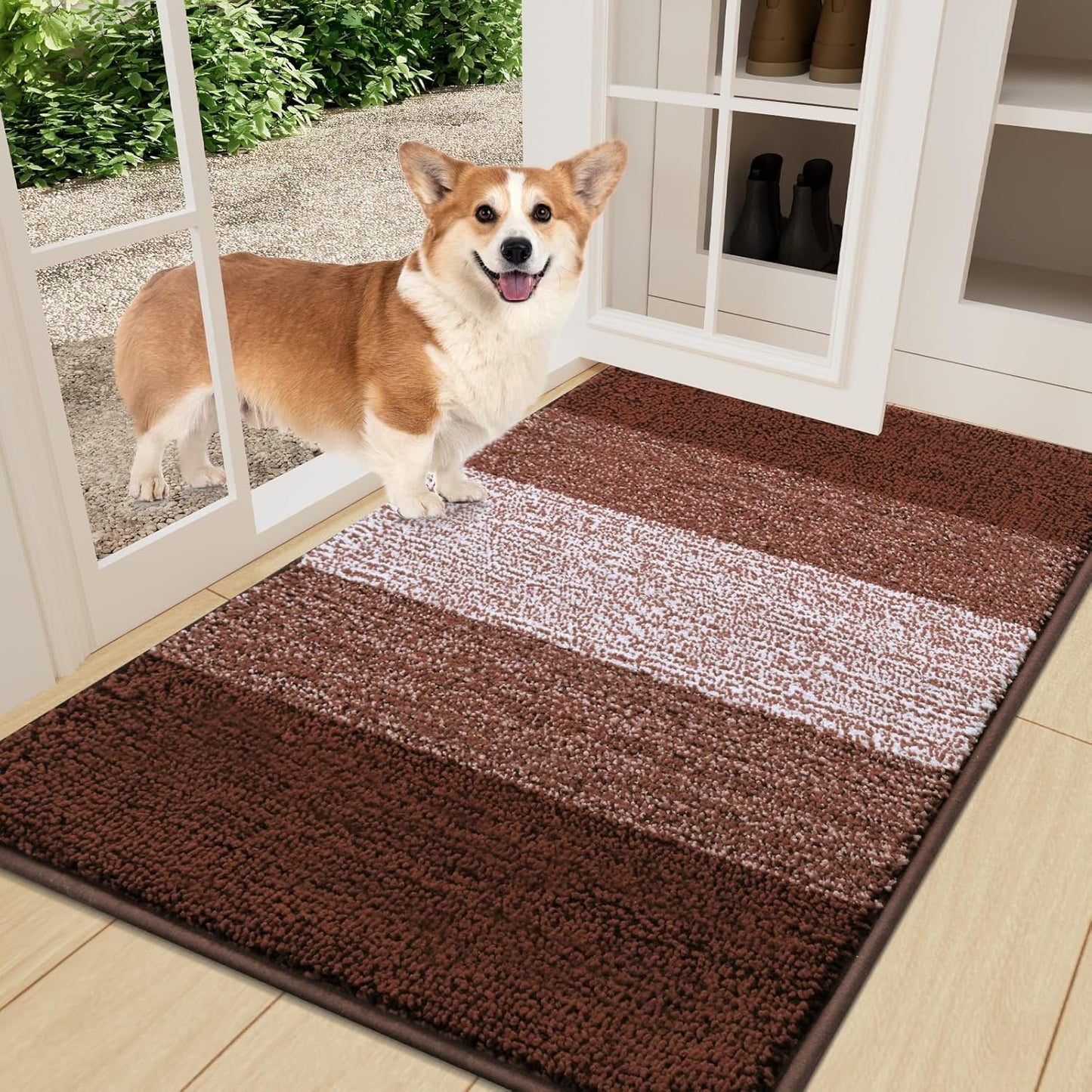 Smiry Dog Door Mat for Muddy Paws, Absorbs Moisture and Dirt, Low-Profile Entryway Mat with Non-Slip Backing, Entry Indoor Outdoor Doormat for Inside Floor (30x20 Inches, Grey, Striped)