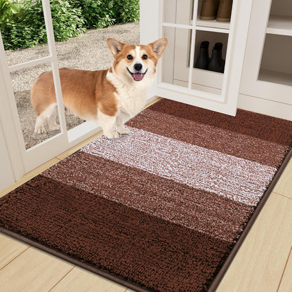 Smiry Dog Door Mat for Muddy Paws, Absorbs Moisture and Dirt, Low-Profile Entryway Mat with Non-Slip Backing, Entry Indoor Outdoor Doormat for Inside Floor (30x20 Inches, Grey, Striped)
