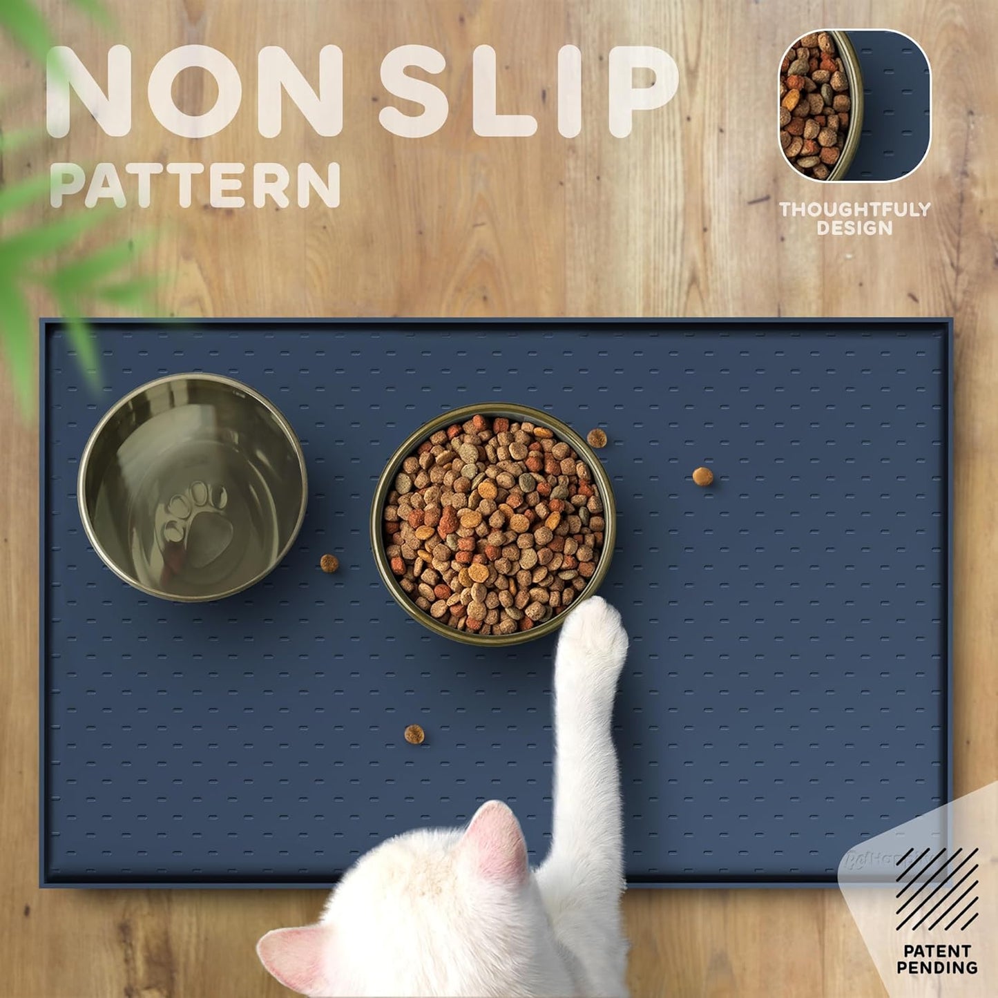 Dog Food Mat - Raised Edges Dogs Mat for Food and Water Prevent Spill, Waterproof Cat Food Mats Protect Floors, Easy Clean Dog Bowl Mats for Food and Water, Silicone Pet Feeding Placemats