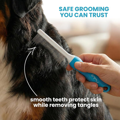Poodle Dematting Fur Rake Comb Brush for Dogs and Cats - Long 2.5" Steel Safety Blades Metal Comb for Detangling Matted or Knotted Undercoat Hair (Orange)