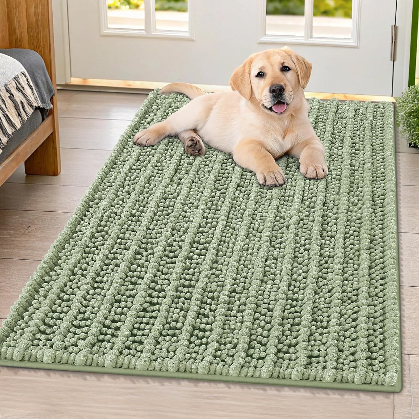 Smiry Dog Door Mat for Muddy Paws 30x20, Extra Soft Absorbent Chenille Doormat, Trap Moisture and Dirt, Non-Slip Machine Washable Front Door Mat for Indoor Entrance Inside Floor, Grey