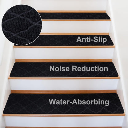 Extra Wide Non Slip Stair Treads for Wooden Steps – 15 Pack 9" x36'' Extra Wide Carpet Runners with Reusable Adhesive, Step Pads for Dogs, Kids, Seniors, Machine Washable – Geige