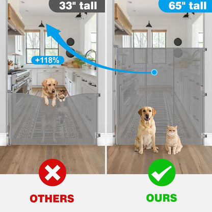 Reinforced 65" Extra Tall Pet Gate for Doorway, Jump-Resistant & Prevent Crawling Underneath Retractable Baby Gates Extra Tall, 0-55" W Retractable Dog Gate for Pet, Dogs, Cats, Puppies, Babies, Black