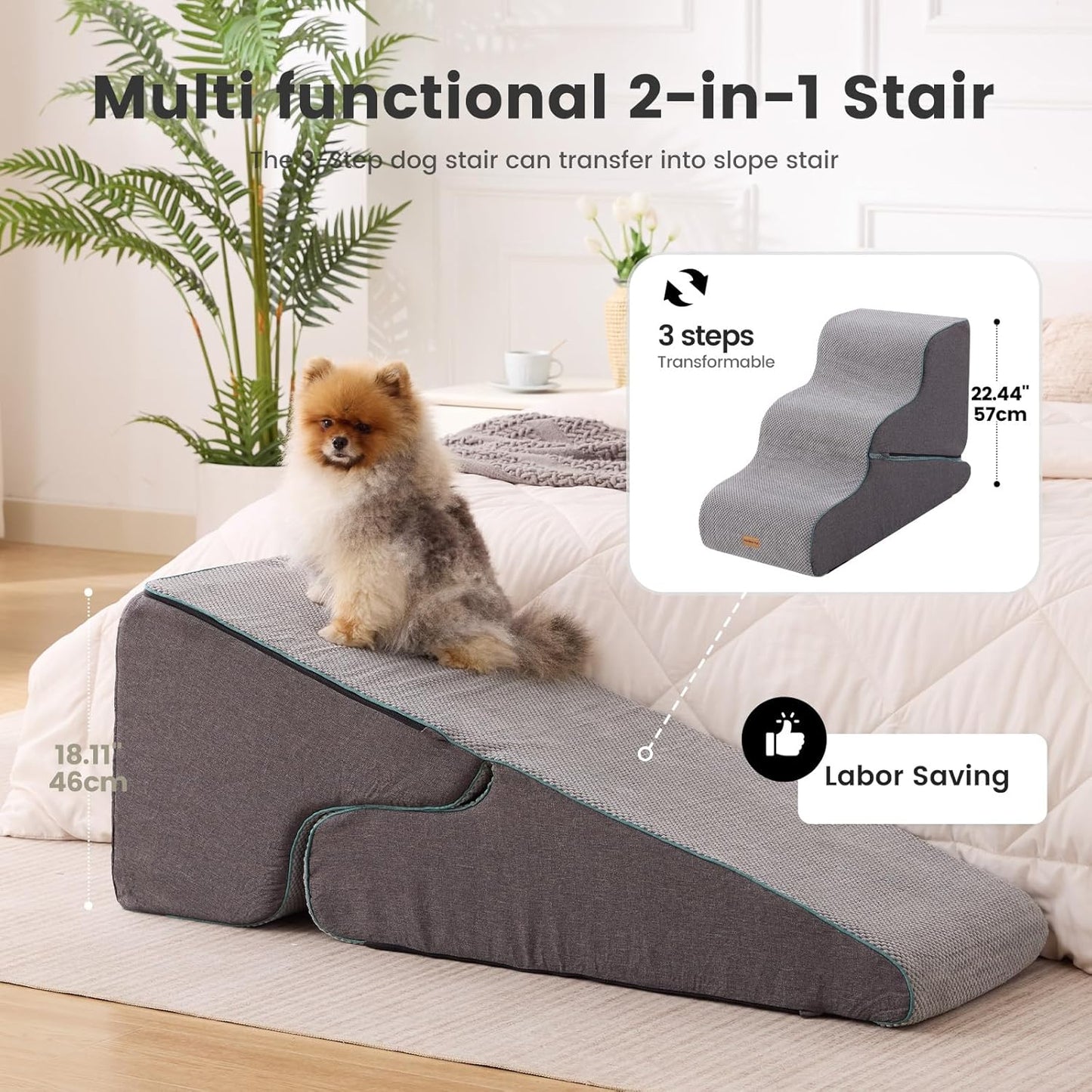 Gardner Pet 4-Step Dog Stairs for Small Dogs 18.5" H, Curved 4-Step Pet Stairs, Dog Steps for High Bed (18-20 in), Couch with Durable Non-Slip Waterproof Fabric Cover and CertiPUR-US Certified Foam