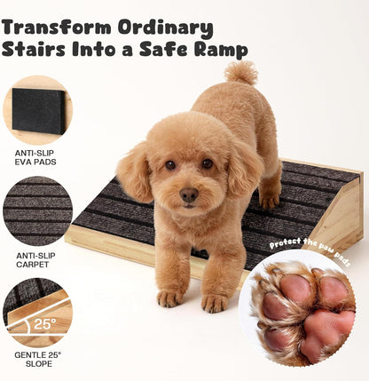 4-Pack Wooden Dog Ramp for Stairs, Anti-Slip Pet Steps for Small Dogs with Carpet Surface, Low-Angled Pet Ramps for Staircase, Steps and Stairs Assist for Injured & Aged Pets, Stairs Ramp for Dogs