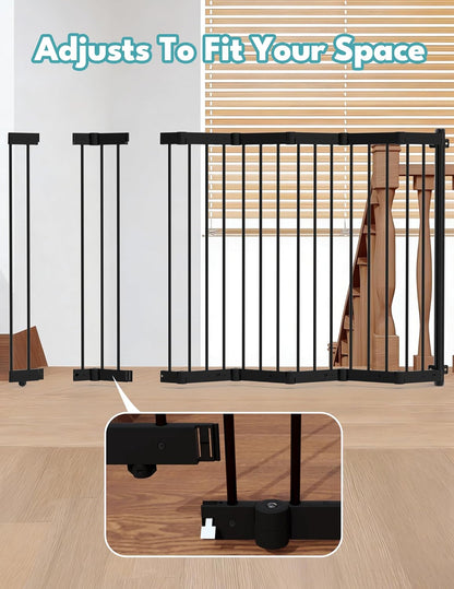 No Pawblems Retractable Safty Gate, Metal Adjustable Dog Gate for Doorways, Stairs & Hallways, Expands to 45" Wide, 36" Tall Gate, Auto Retract Design, No Bottom Bar, Black