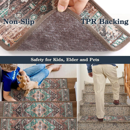 Lahome Stair Treads Non Slip 15 Pack 8" X 30" Stair Treads for Wooden Steps, Washable Self Adhesive Stair Runners Stain Resistant Stair Carpet, Edging Staircase for Kids Elders and Dogs Dorie, Taupe