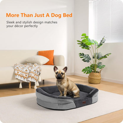 Dwanton Orthopedic Dog Bed for Medium Dogs with Gel Memory Foam, Waterproof Dog Sofa, Washable Pet Bed with Four Sided Bolster Cushion, Removable Cover & Non-Slip Bottom, 36", Dark Gray