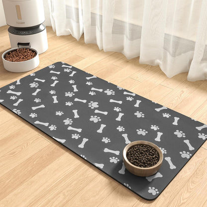 MontVoo Dog Food Mat-Pet Feeding Mat for Food and Water-No Stains Quick Dry Dispenser Cat Bowl Mat for Messy Drinkers(12"x19" Dark Grey)