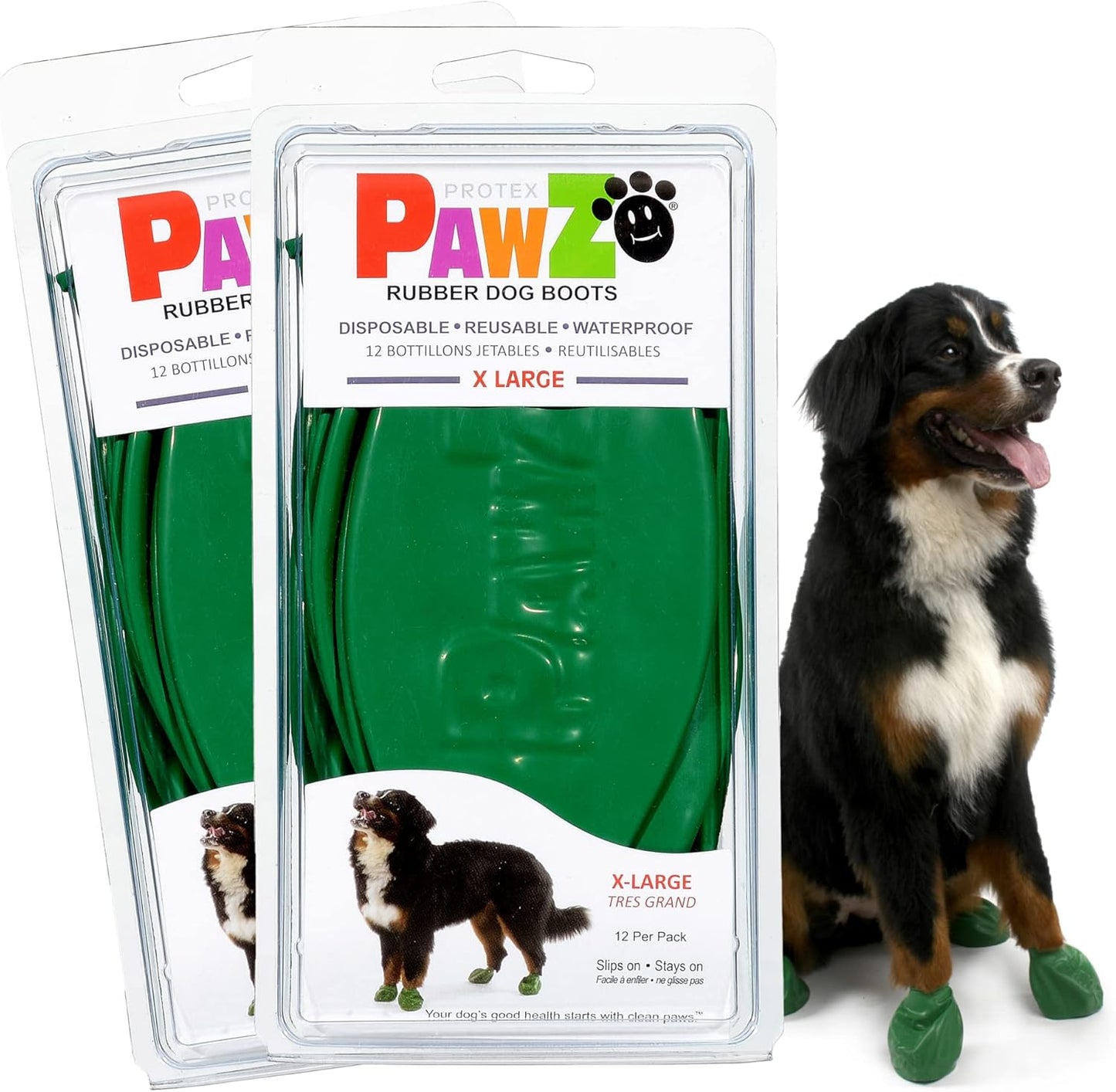 PawZ Rubber Dog Boots for Large Paws - All-Weather Waterproof Dog Shoes, Anti-Slip Traction for Rain, Snow, Mud & Hot Pavement - Pull-On Dog Booties, Purple - Large (3"- 4") - Pack of 24