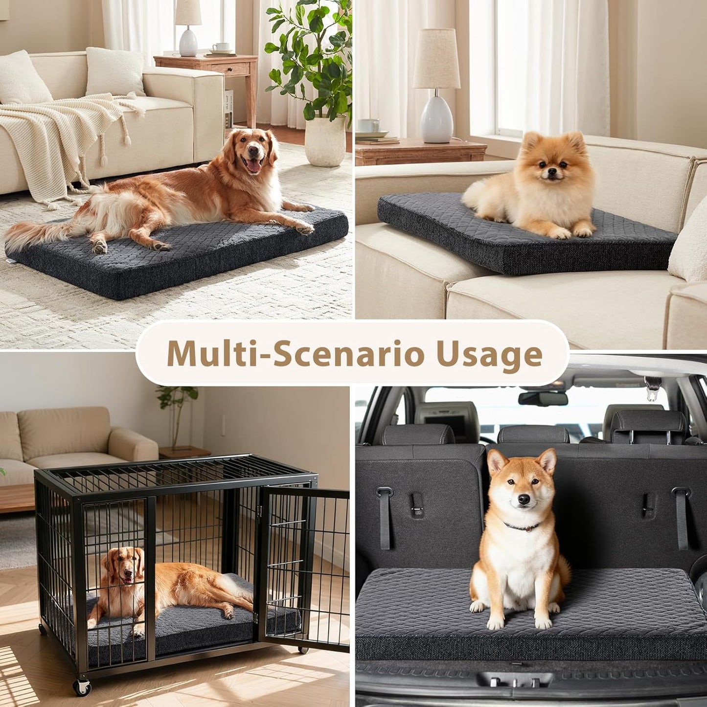 JOEJOY XL Dog Beds Large Sized Dog, Orthopedic Big Dogs Crate Bed with Washable Removable Cover, Extra Thick Egg-Crate Memory Foam Pet Beds up to 80 lbs, Grey, 41"x27"
