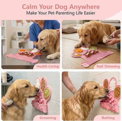 Dog Lick Mat with Suction Cups, Slow Feeder & Enrichment Mat for Dogs & Cats, Silicone Feeding Mat for Wet & Dry Food, Anxiety Relief, Mess-Free Foldable Pocket Design, Pink