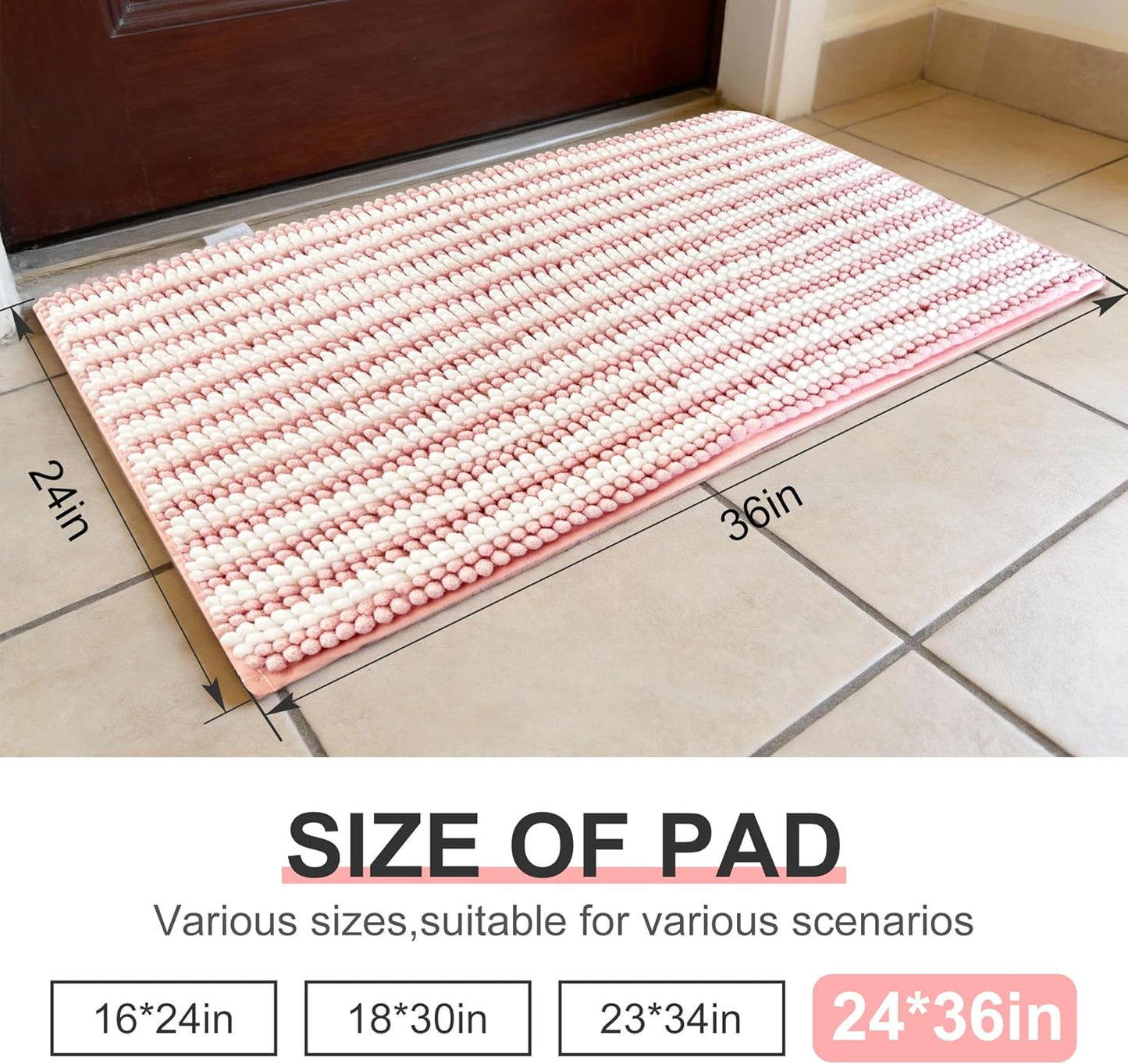pobopobo Dog Door Mat for Muddy Paws - Absorbent & Washable Chenille Rug, Non-Slip Dirt Trapper for Indoor Outdoor Entryway, Quick Dry Pet Mat for Muddy Dogs (Striped Gray-Blue&White, 24" x 16")