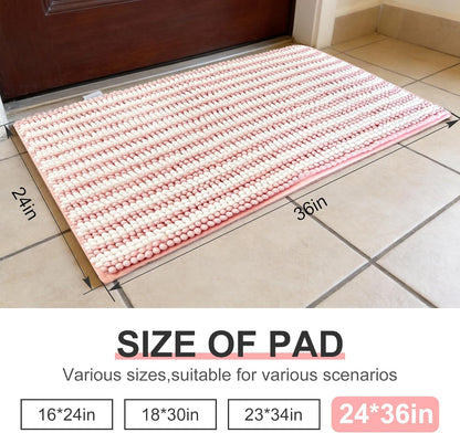 pobopobo Dog Door Mat for Muddy Paws - Absorbent & Washable Chenille Rug, Non-Slip Dirt Trapper for Indoor Outdoor Entryway, Quick Dry Pet Mat for Muddy Dogs (Striped Gray-Blue&White, 24" x 16")