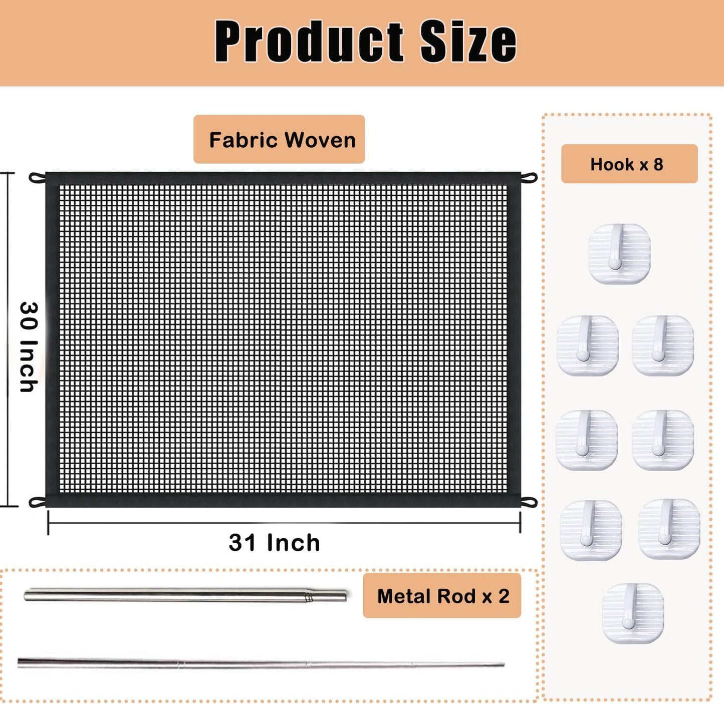 Mesh Dog Gates for Pets, Magic Pet Gate for The House, Portable Indoor Puppy Safety Fence Guard for Stairs and Doorways, Easy Install Anywhere,60" W x 30" H, 8 Hooks