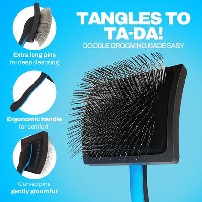 Slicker Brush for Dogs Detangler, Poodle Pin Dematting Dog Hair Brushes, Extra Long Pin Slicker for Goldendoodle, Cockapoo, Cavapoo, Tangle-Free Grooming Shiny Coat Pet Brushes