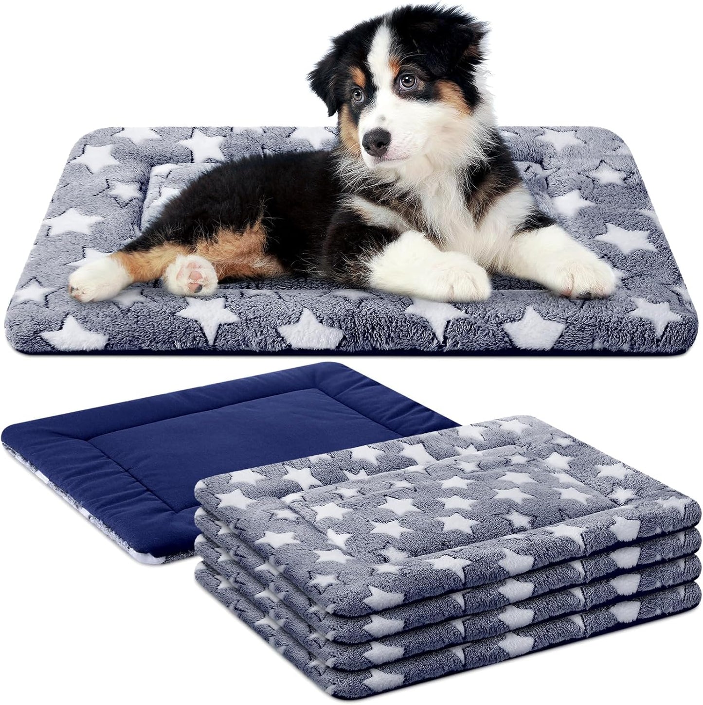 VitalCozy 4 Pcs Dog Crate Pads, Ultra Soft Warm Washable Anti-Slip Kennel Bed Mat for Pets, Reversible, Replaceable, Cage Liner for Small Medium Large Dogs and Cats (18 x 24 x 1.6 Inch,Star,Gray)