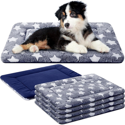 VitalCozy 4 Pcs Dog Crate Pads, Ultra Soft Warm Washable Anti-Slip Kennel Bed Mat for Pets, Reversible, Replaceable, Cage Liner for Small Medium Large Dogs and Cats (18 x 24 x 1.6 Inch,Star,Gray)