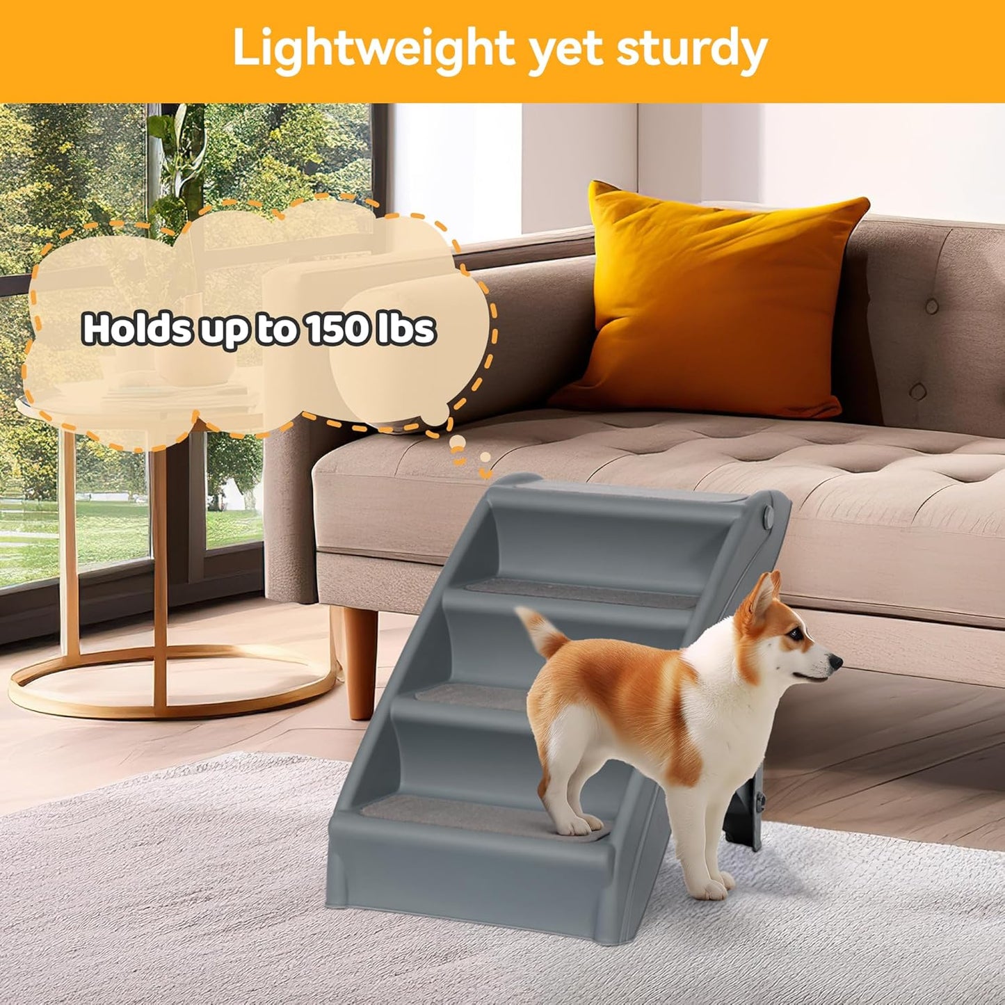Dog Stairs for High Beds, Foldable Pet Steps Ramp with Non-Slip Bottom for Cats and Small Dogs, for Couch, Car, Portable Waterproof Dog Steps