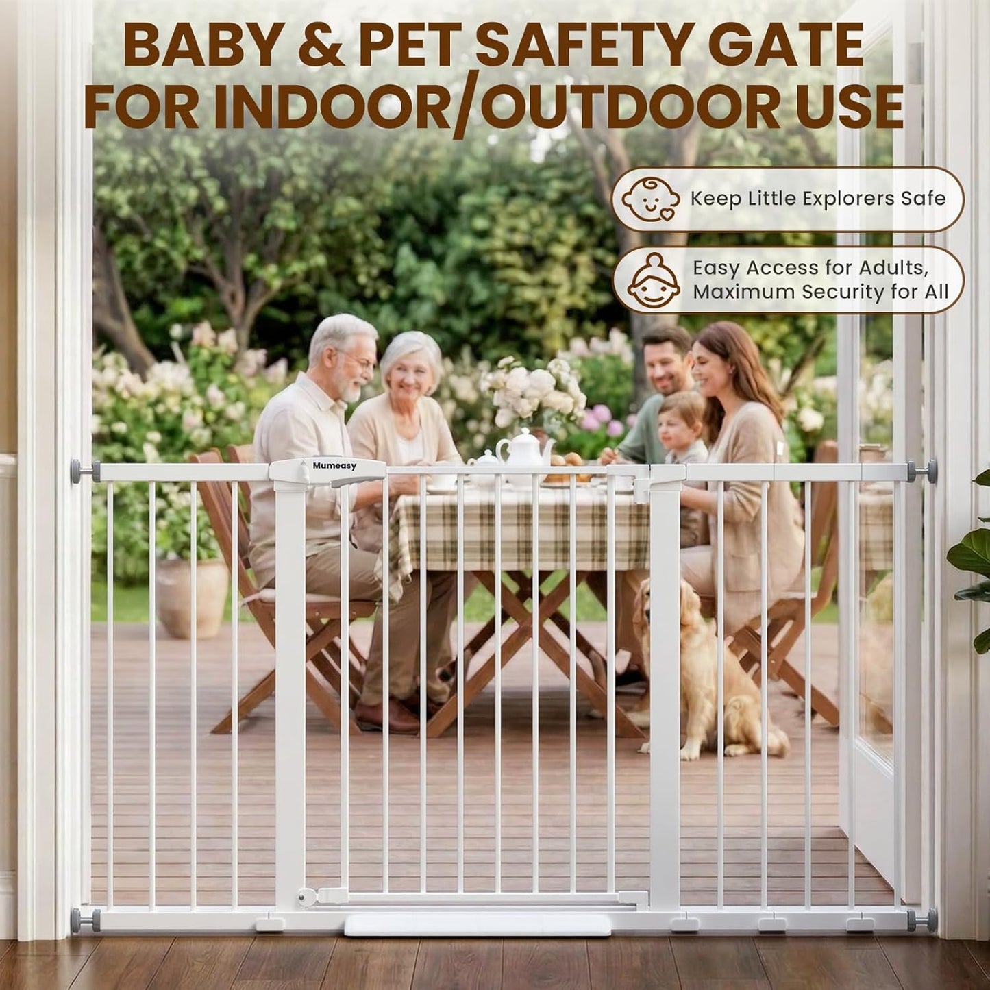 Mumeasy Baby Gate Extra Wide, 29.7-51'' Pressure Mounted Dog Gate with Walk Thru Door, Auto Close Pet Gate for House, Stairs, Doorways,Black