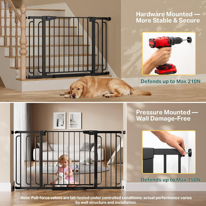 Cumbor 36.6-64" Extra Wide Baby Gate for Stairs, Dog Gates for Doorways, Auto-Close Pet Gate Indoor, Pressure Mounted Walk Through Safety Child Gate for Kids Toddler, Tall Pet Puppy Fence Gate, Brown
