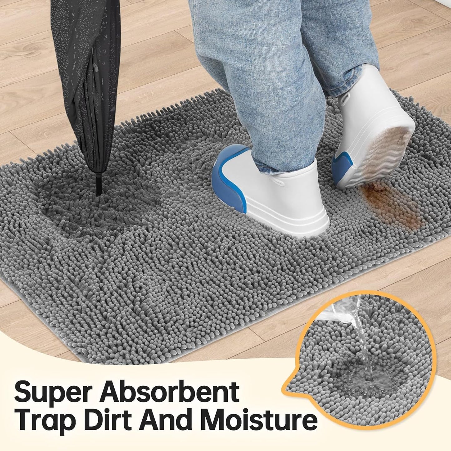 Absorbent Dog Door Mat for Muddy Paws, 60" x 24" Chenille Indoor Mats for Entryway, Trap Dirt Front Door Mat Indoor Entrance Washable Non Slip Soft