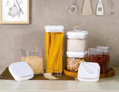 Felli Flip Tite Pet Food Container with Airtight Lids, BPA FREE Acrylic Canister with Paw Bone Fish Flip Top Handles for Cat Dog Kibble Treats Storage, Keep Fresh (Pet Collection Nest-L3pk)