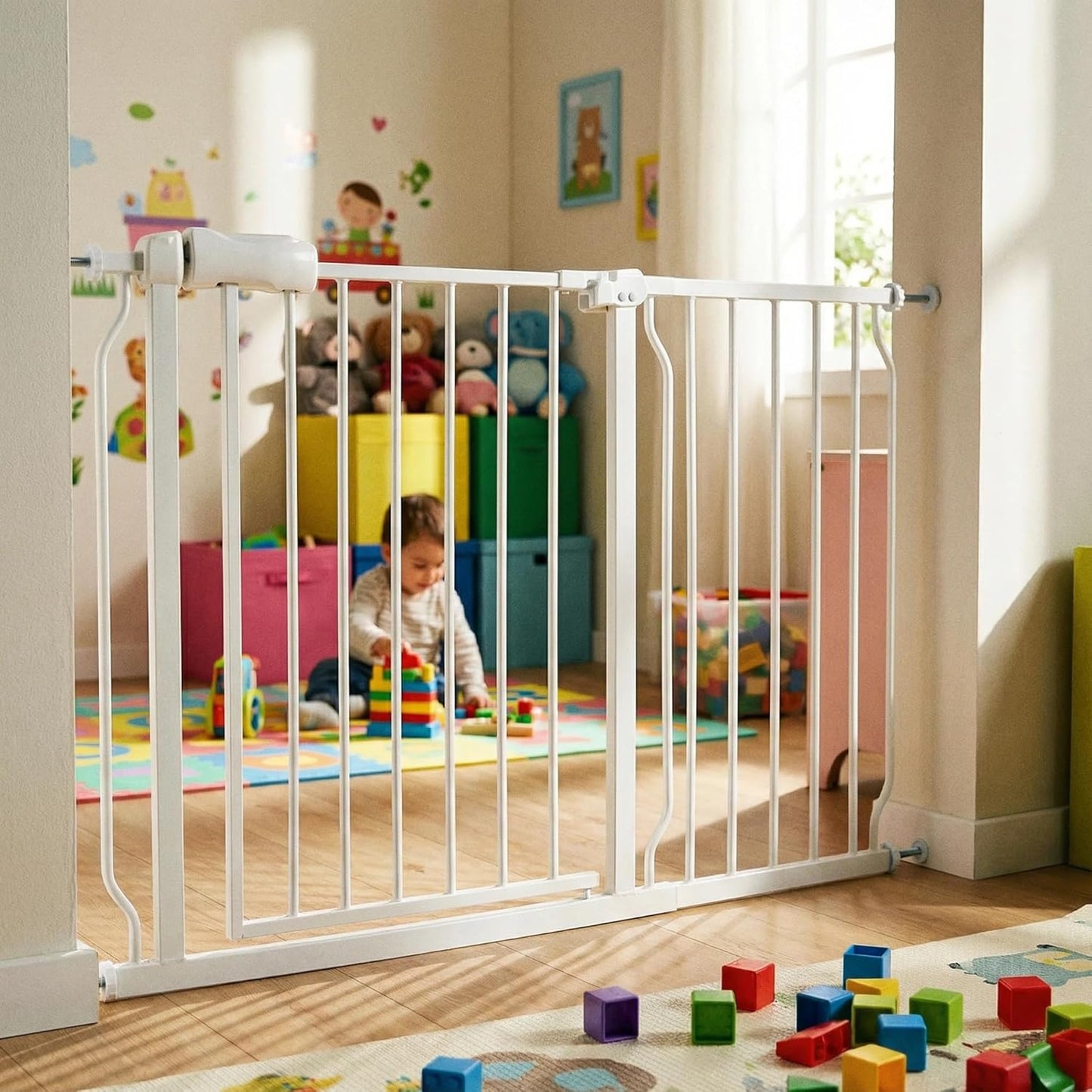Extra Wide 76.4-81 Inch Large Baby Gates for Stairs, Doorways - No Drilling, Pressure Mounted Pet Gates for Kids & Dogs