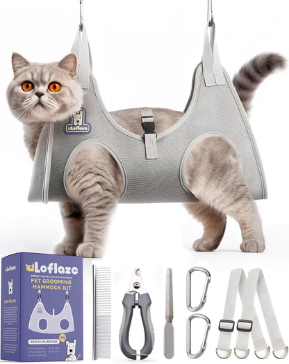 Loflaze Dog Grooming Hammock Harness for Dogs & Cats with Pet Nail Clipper Trimmer - Cat Hanger Sling for Trimming Clipping Nails- Dog Hammock Restraint Bag for Small Medium Large pet （ Grey S ）