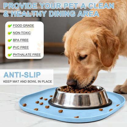 Small Silicone Pet Food Mat with Raised Edge for Food and Water Bowl, Square Dog Feeding Mats, Cat Food Trays for Floor Waterproof, Rubber Tray for Dogs and Cats, 12 x 12 x 0.7 Light Olive Green