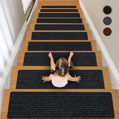 Stair Treads for Wooden Steps Carpet, Non-Slip Stair Runner Indoor Outdoor Stair Tread Mats Covers Pads, 19" x 31"Matching Landing Step Runner for Elders, Kids and Dogs (19" x 31", Black)