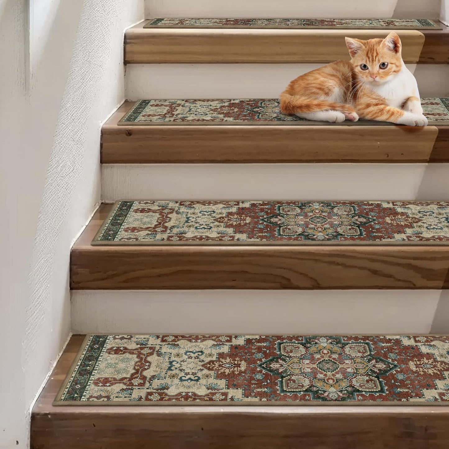 sarben Non Slip Stair Treads for Wooden Steps 15PCS - 8"x30" Indoor Safety Carpet, Edging Mats with TPE Adhesive Backing, Pet and Elderly Friendly Stair Rugs (Taupe) - Colors B