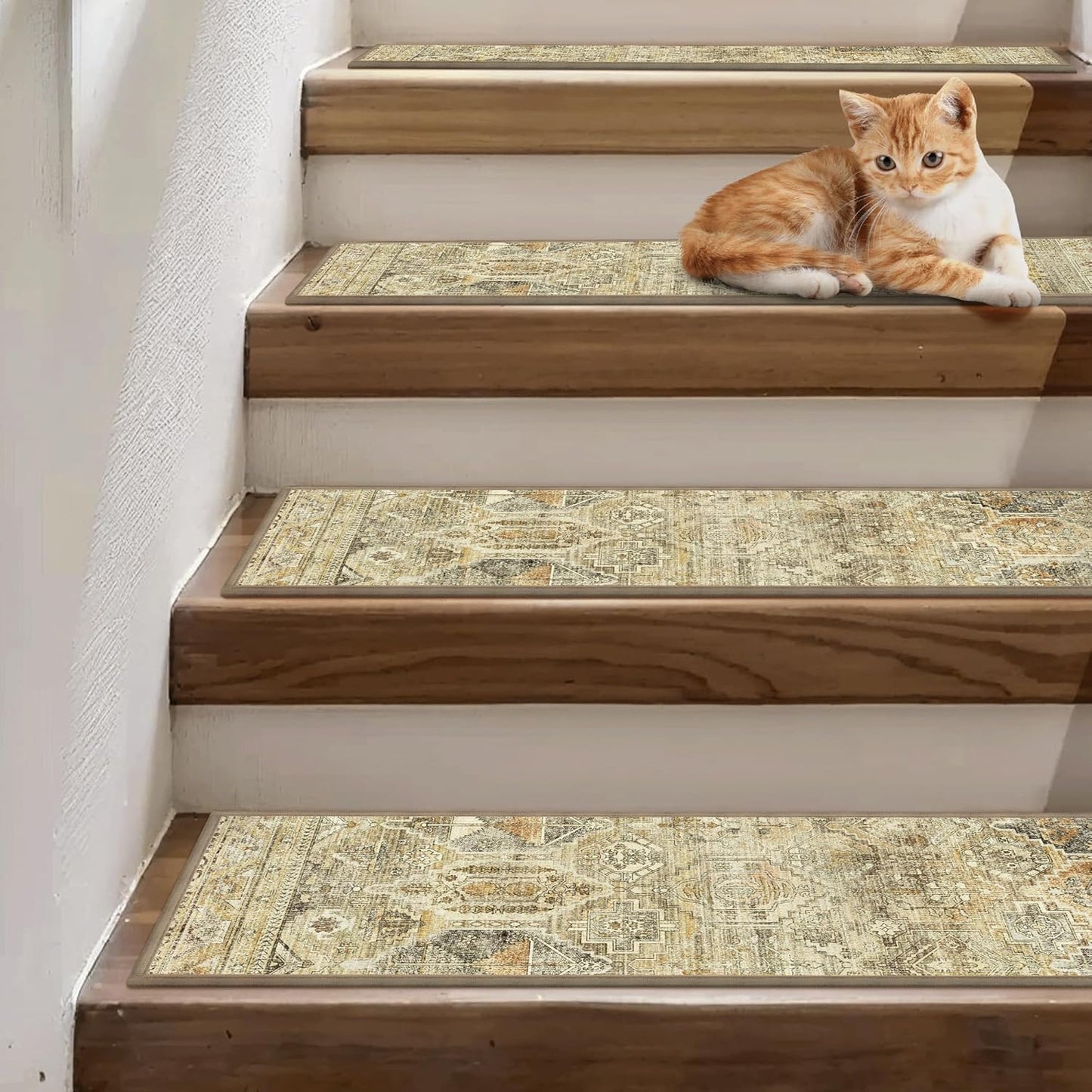 sarben Non Slip Stair Treads for Wooden Steps 15PCS - 8"x30" Indoor Safety Carpet, Edging Mats with TPE Adhesive Backing, Pet and Elderly Friendly Stair Rugs (Taupe) - Colors B