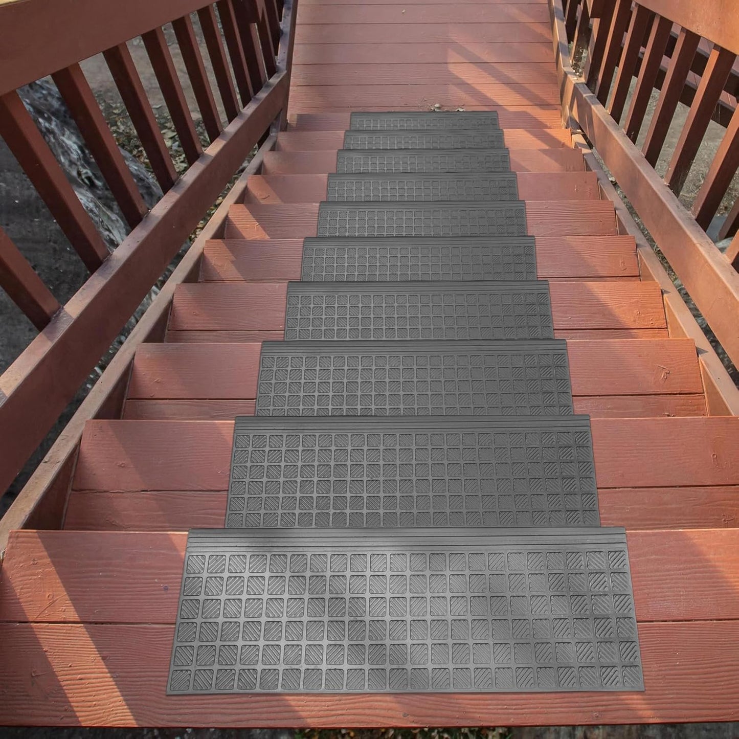 Ottomanson Outdoor Bullnose Stair Treads – Ribbed Heavy-Duty Non Slip Stair Mats – Strong Grip for Concrete, Brick & Textured Steps – Requires Fastening on Wooden & RV Steps, Pack of 5