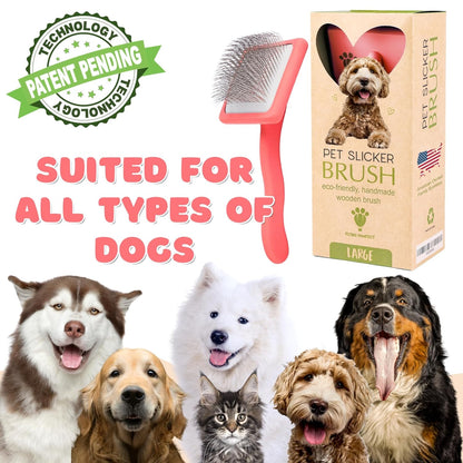 Slicker Brush for Dogs - Long Pin for Poodles, Doodles & Long Haired Dogs, Deshedding & Dematting Tool, Slicker Dog Brushes for Grooming (Coral, Flat Large)
