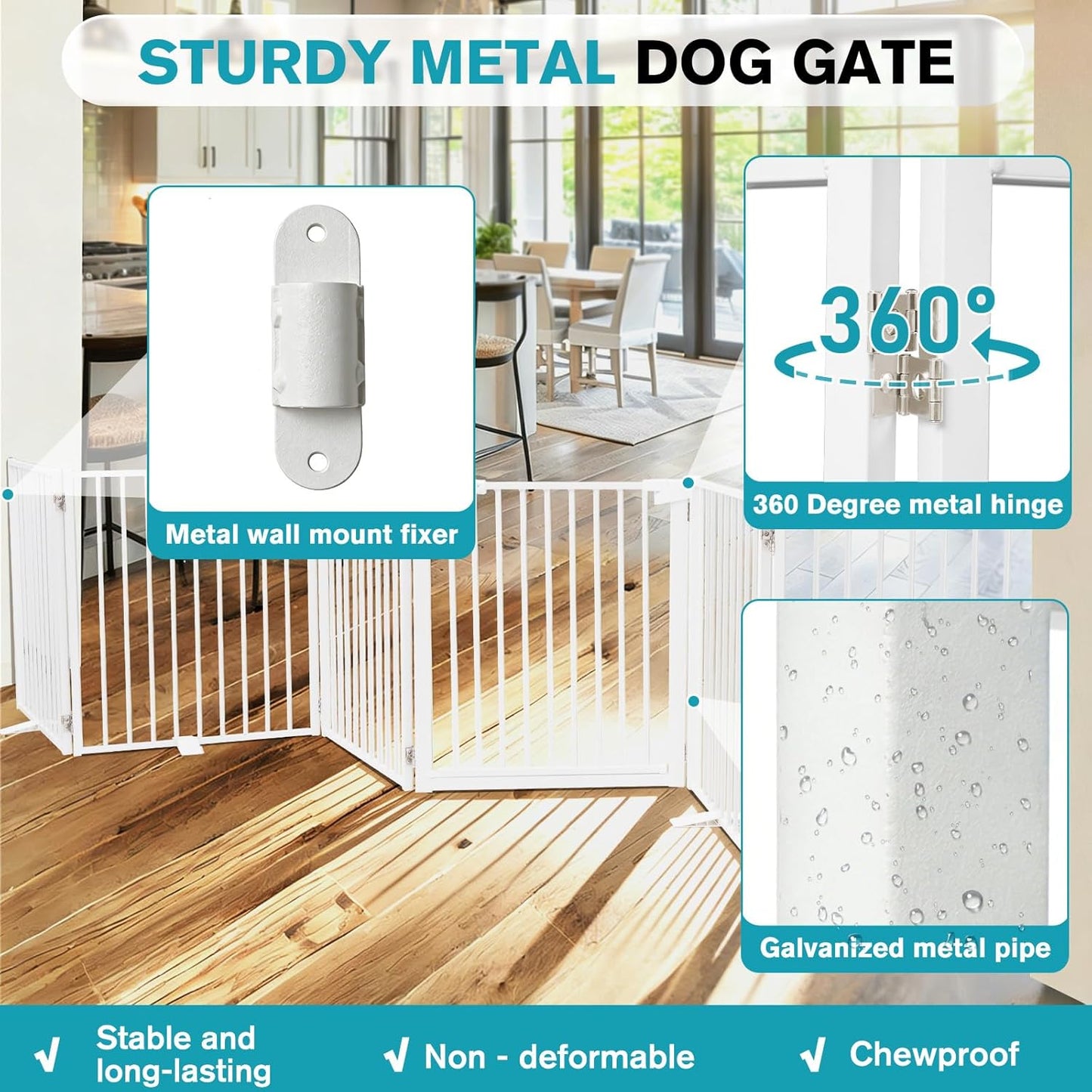 Snagle Paw Extra Wide Dog Gate,Free Standing Dog Fence with Door, Up to 104 Inch Wide Pet Gate with Support Feet for Stairs, Hallways, Doorways, Yard (Black, 4 Panels)