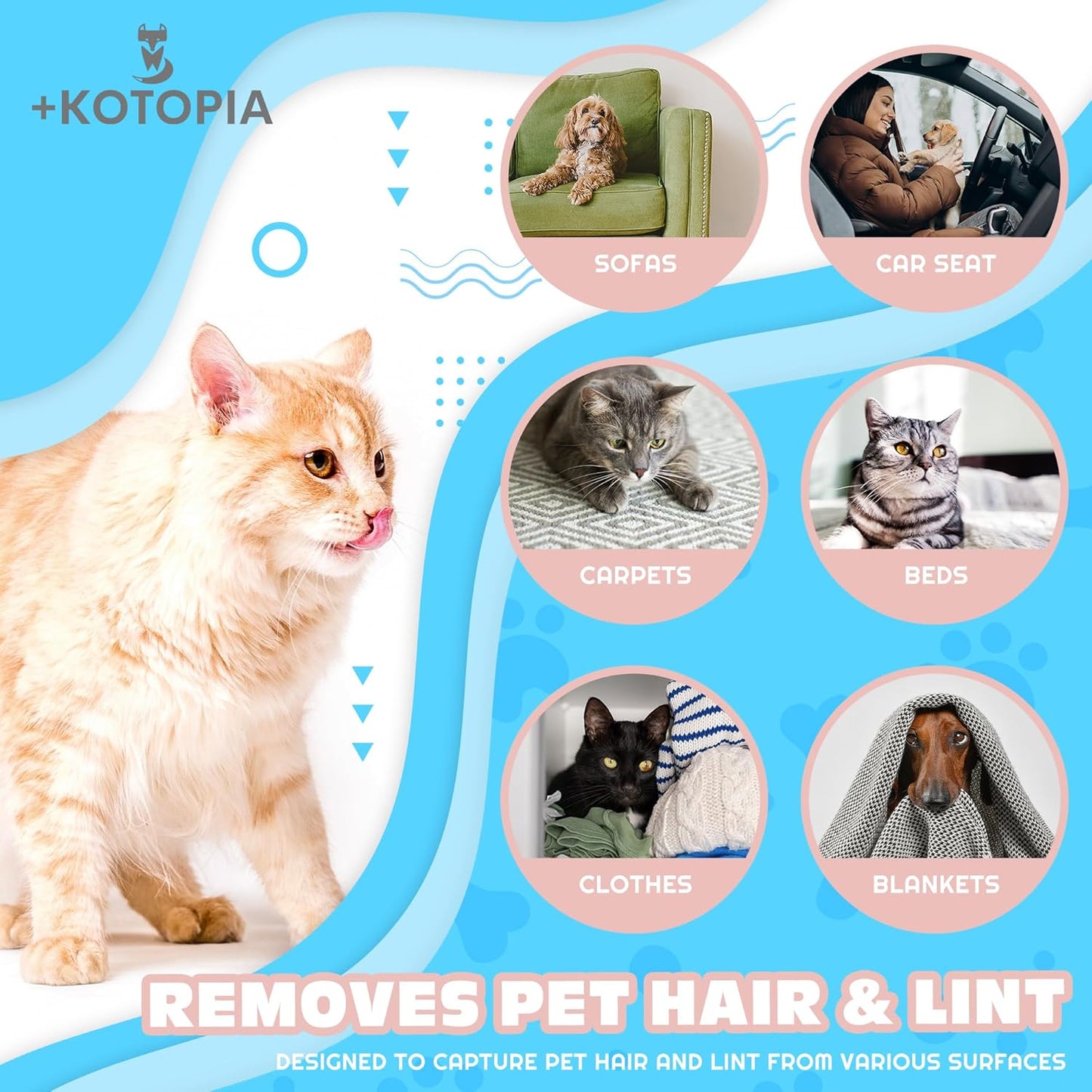 4-in-1 Pet Hair and Lint Remover Brush – Reusable Fabric and Clothing Cleaner for Pet Hair, Lint and Fur – Handheld Multi-Surface Tool for Clothes, Upholstery, Sofa and Travel Use (Sky Blue)