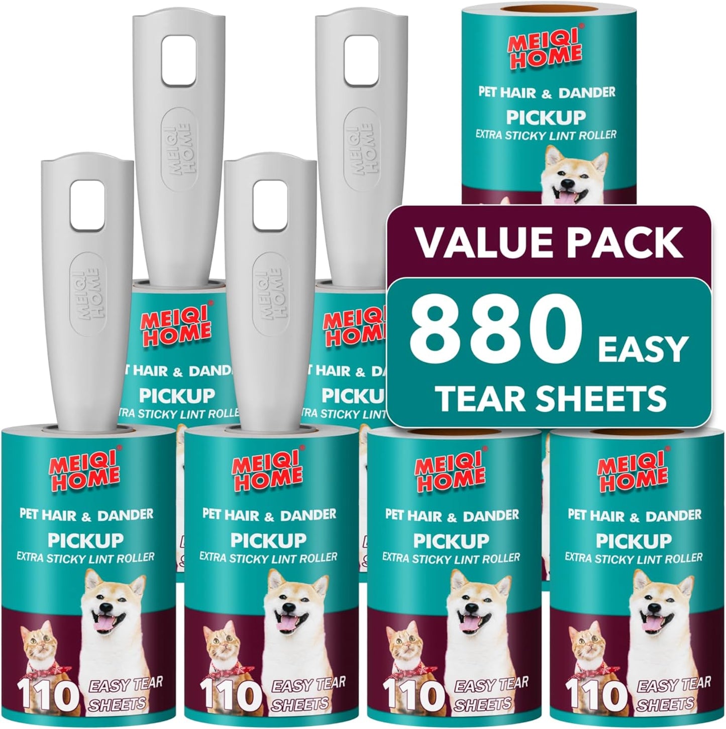 Lint Rollers for Pet Hair Extra Sticky, 555 Sheets Mega Value Set Lint Roller with 5 Upgraded Handles, 5 Rollers Portable Pet Lint Remover for Clothes, Furniture, Carpet, Dog & Cat Hair Removal
