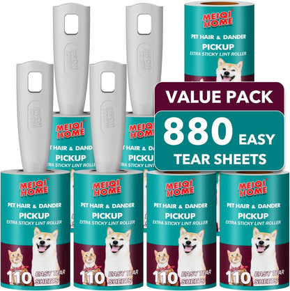 Lint Rollers for Pet Hair Extra Sticky, 555 Sheets Mega Value Set Lint Roller with 5 Upgraded Handles, 5 Rollers Portable Pet Lint Remover for Clothes, Furniture, Carpet, Dog & Cat Hair Removal