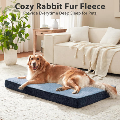 JOEJOY XL Dog Beds Large Sized Dog, Orthopedic Big Dogs Crate Bed with Washable Removable Cover, Extra Thick Egg-Crate Memory Foam Pet Beds up to 80 lbs, Grey, 41"x27"