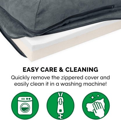 Furhaven Memory Foam Dog Bed for Large Dogs w/ Removable Bolsters & Washable Cover, For Dogs Up to 95 lbs - Two-Tone Plush Faux Fur & Suede L Shaped Chaise - Espresso, Jumbo/XL