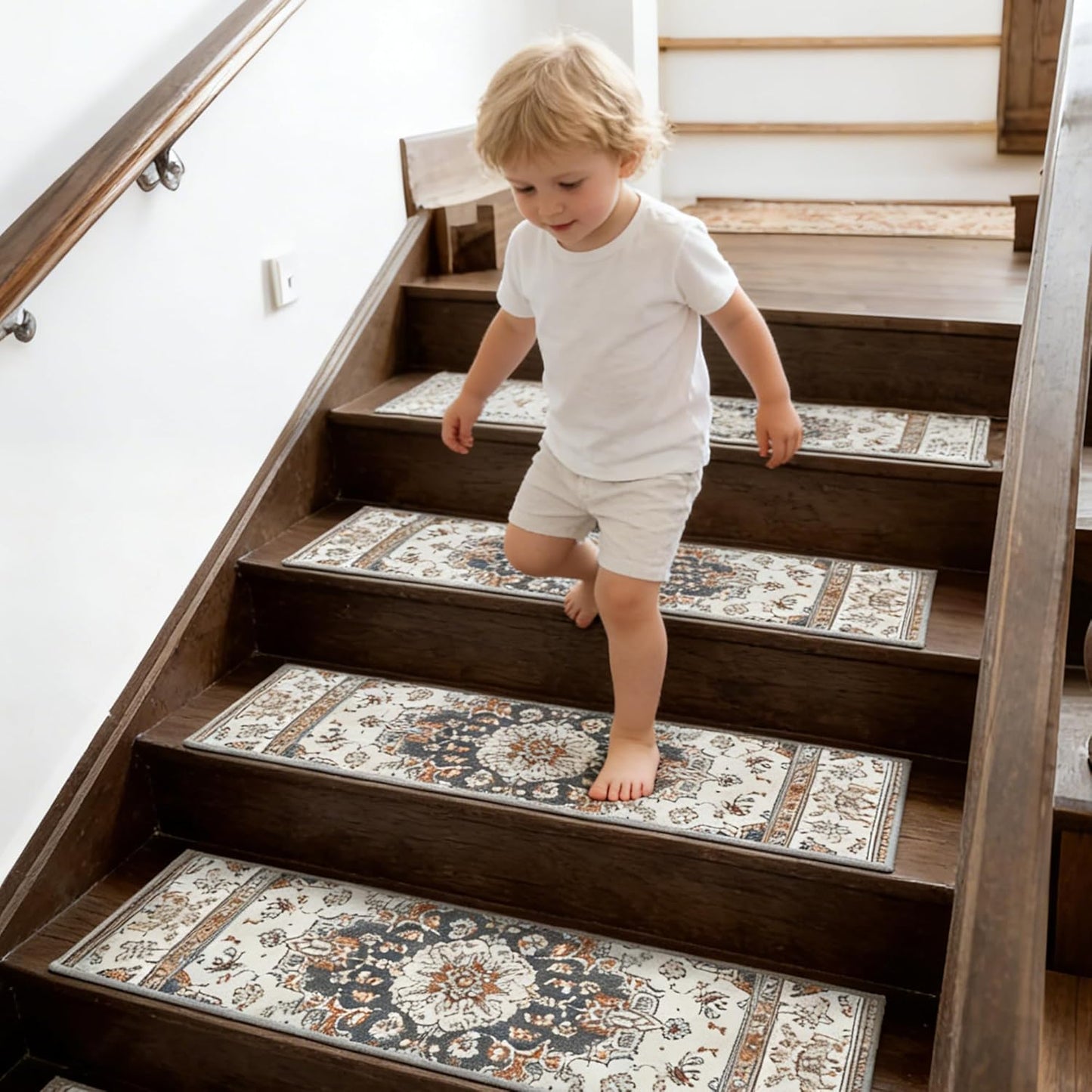 9" x 30" Extra Wide Stair Treads for Wooden Steps (15 Pack) - Non Slip Indoor Carpet Stair Runners for Dogs & Seniors - Ergonomic Anti-Slip Rugs for Hardwood, Peel & Stick, Washable, Brown