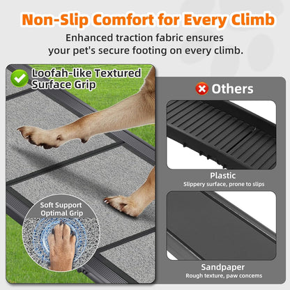 Dog Ramp for Car 71"x 20" Large DogFolding Pet Stair Ramp for Truck, SUV, with Non-Slip Surface, Up to 250LBS, Portable PetSteps