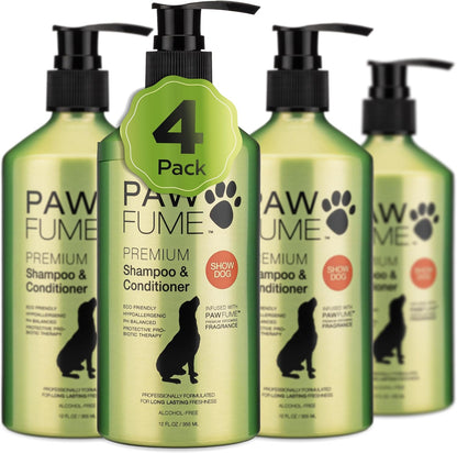 PAWFUME Deshedding Dog Shampoo and Conditioner, Show Dog, 1-Pack – Nourish & Detangle for Silky Soft Coat – Probiotic, Deep-Cleaning, pH-Balanced Formula – Salon-Quality Shampoo for Dogs