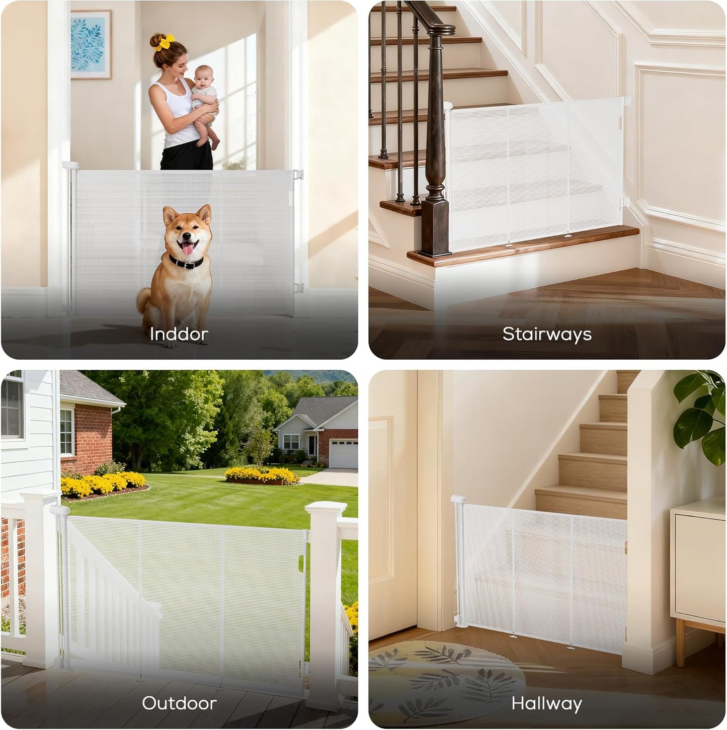Retractable Baby Gate for Stairs, 42" Tall X 200" Wide Mesh Dog Gate Indoor, Child Gate for Doorways, Hallways, Deck, Indoor Outdoor Pet Baby Safety Essentials for Home, Black