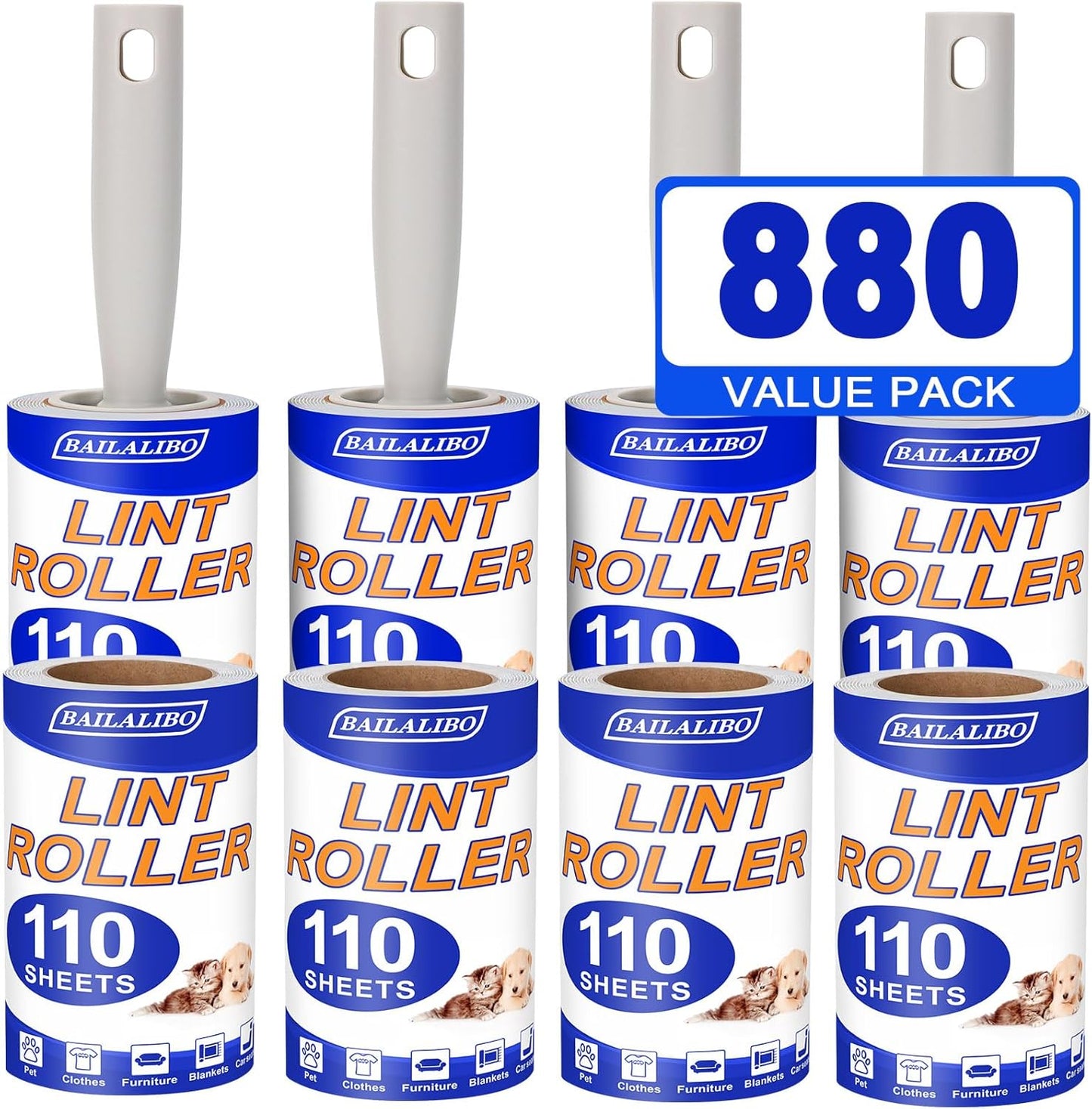 Lint Rollers for Pet Hair Extra Sticky, 220 Sheets Mega Value Set, Lint Remover for Clothes, Couch, Carpet, Dog & Cat, Furniture, Mini Travel Refills, for Daily Cleaning Tool