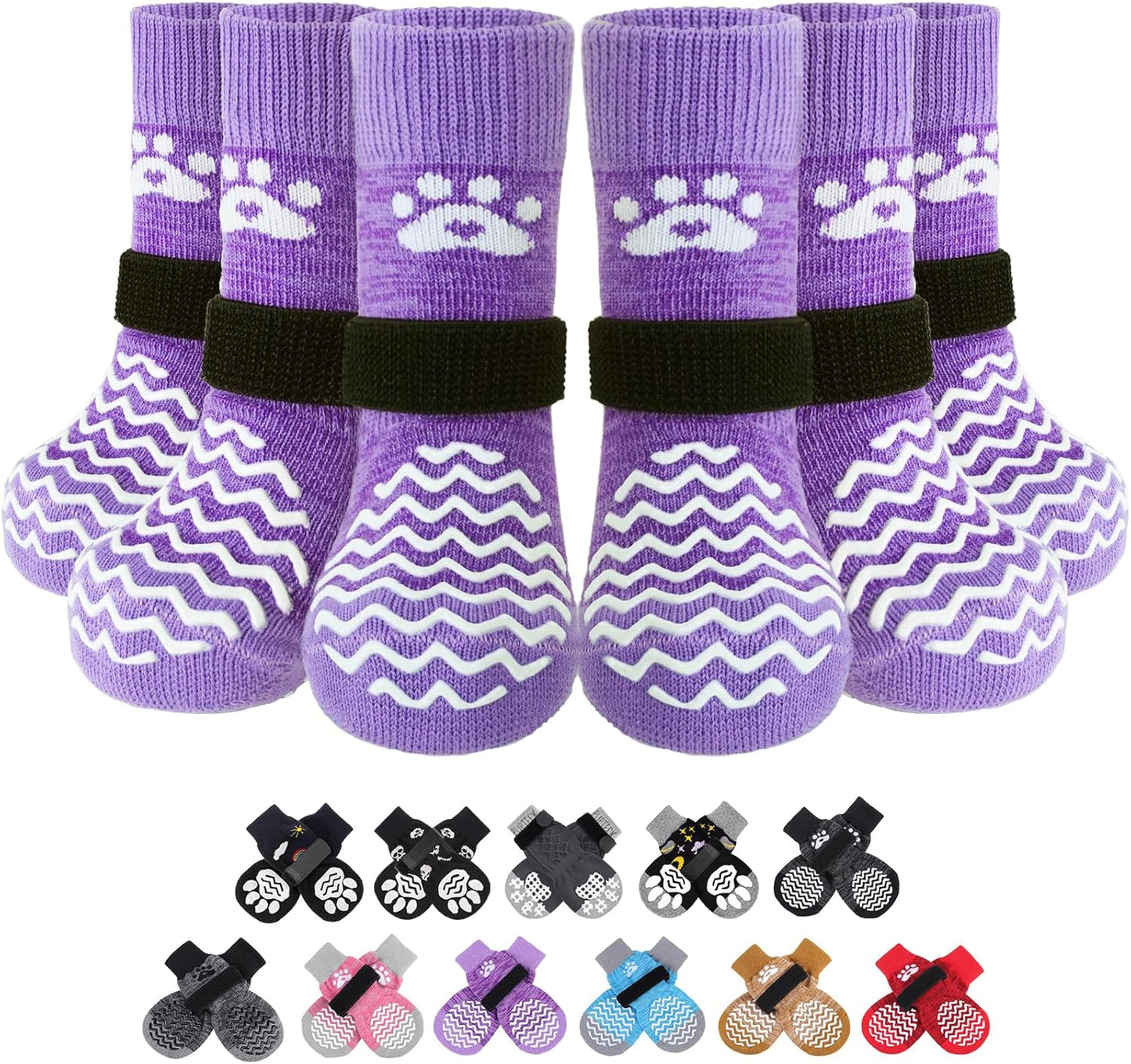 PUPTECK Anti Slip Dog Socks with Double Grippers for Hardwood Floors, Shoes for Hot/Cold Pavement, Boots & Paws Protectors to Prevent Licking, Traction Booties for Senior Small Large Dogs