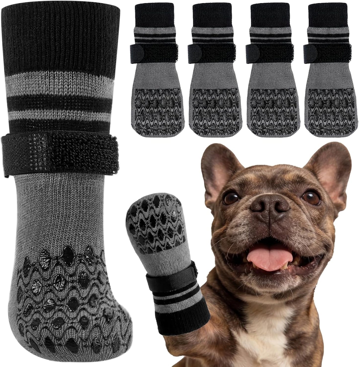 Kuoser Non Slip Dog Socks for Hardwood Floors, Dog Grippy Socks with Double-Sided Traction, Anti Slip Dogs Booties Paw Protectors to Prevent Licking Paws for Small Medium Large Senior Dogs, 4 Pack-M
