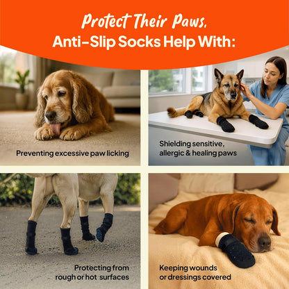 Anti-Slip Socks for Dogs - Breathable & Washable Non Slip Grippy Socks, Rubberized Paw & Adjustable Strap, Secure Fit to Prevent Slipping, Paw Protection for Senior Dogs, 4 Pack (Size XL)