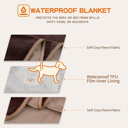 Waterproof Dog Blankets Pet Blanket 50"x60", Soft Fluffy Sofa Car Bed Protector, Reversible Sherpa Fleece Dog Blanket for Large Dogs (Dark Grey-Paws)